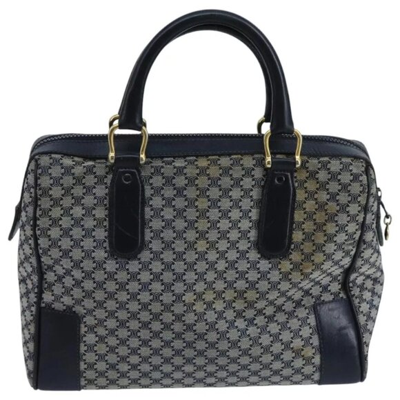 CELINE Macadam Canvas Boston Bag Navy Gold Auth - Picture 3 of 15